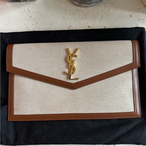 Saint Laurent Handbags - Saint Laurent Tan Leather Clutch